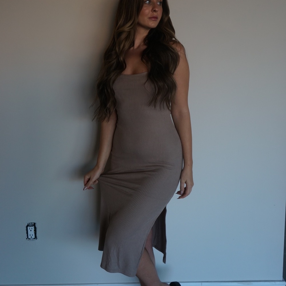 Tan midi dress
